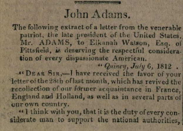 John Adams on the justice of the War of 1812