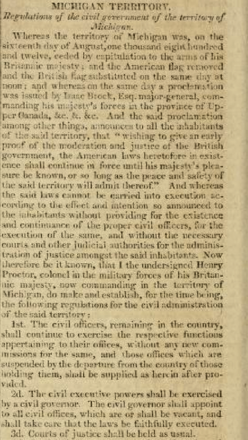 Regulations for the inhabitants of Michigan
