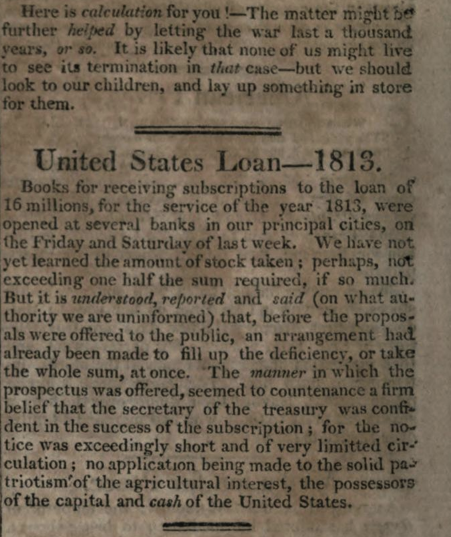 A Laughable Economic Estimate of the Cost of the War of 1812 from the Niles Register